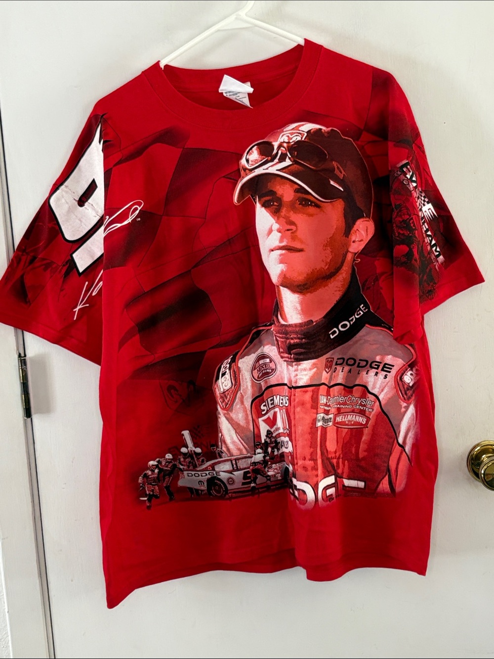 Vintage Chase Authentics Kasey Kahne red all over print t-shirt Size XL